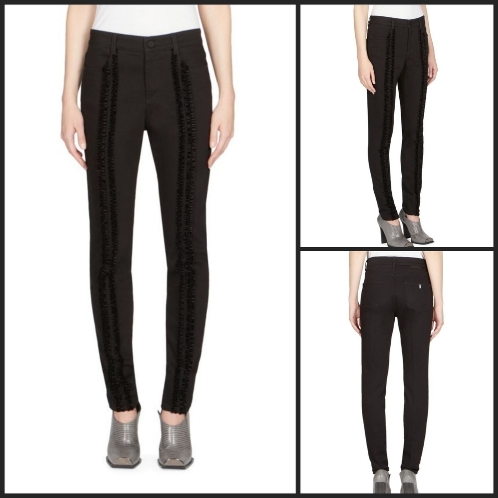 Stella McCartney Black Ruffle Velvet Stripe Pants Like New